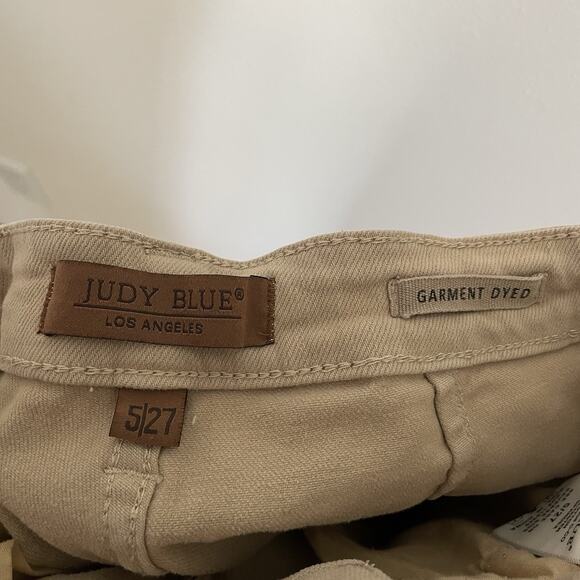Judy Blue Garment Dyed High Rise Crop Jeans 5/27 Raw Hem JB88638 C-CO Khaki Wide - Picture 9 of 10